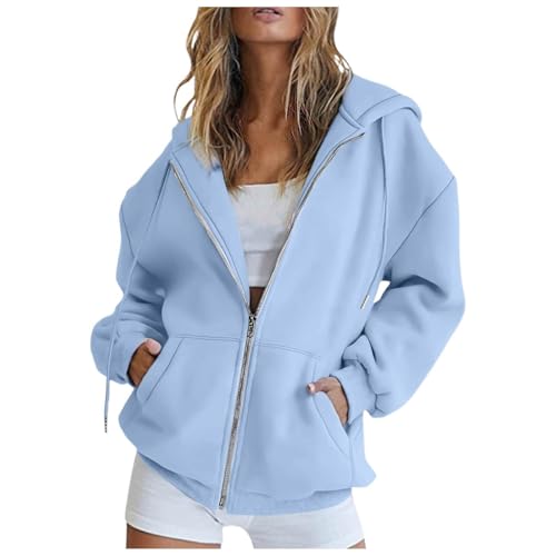 Hoodie Damen, Sweatjacke Damen 2024 Oversize Sweatshirt Jacke Mit Kapuze Baumwoll Zipper Hoodie Kapuzenjacke Langarm Sweatshirt Sport Style Casual Kapuzenpullover Mit Reißverschluss von Generic