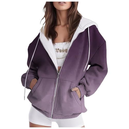 Hoodie Damen, Sweatjacke Damen 2024 Oversize Sweatshirt Jacke Mit Kapuze Baumwoll Zipper Hoodie Kapuzenjacke Langarm Sweatshirt Sport Style Casual Kapuzenpullover Mit Reißverschluss von Generic