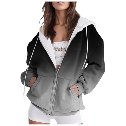 Hoodie Damen, Sweatjacke Damen 2024 Oversize Sweatshirt Jacke Mit Kapuze Baumwoll Zipper Hoodie Kapuzenjacke Langarm Sweatshirt Sport Style Casual Kapuzenpullover Mit Reißverschluss von Generic