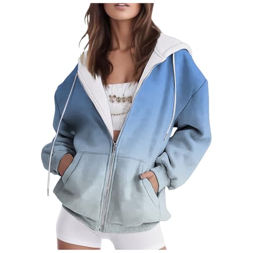 Hoodie Damen, Sweatjacke Damen 2024 Oversize Sweatshirt Jacke Mit Kapuze Baumwoll Zipper Hoodie Kapuzenjacke Langarm Sweatshirt Sport Style Casual Kapuzenpullover Mit Reißverschluss von Generic