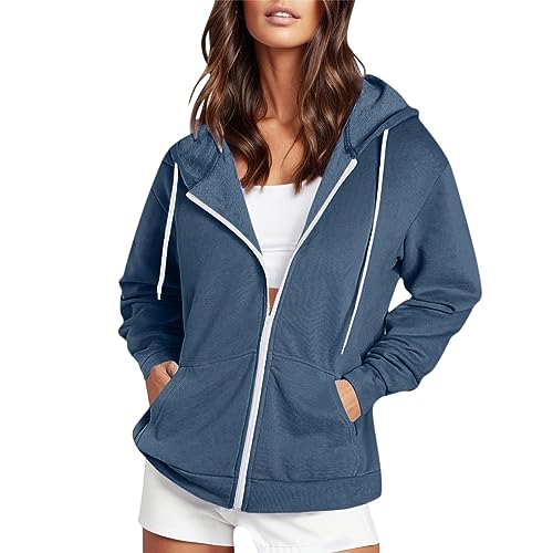 Hoodie Damen, Sweatjacke Damen 2024 Oversize Sweatshirt Jacke Mit Kapuze Baumwoll Zipper Hoodie Kapuzenjacke Langarm Sweatshirt Sport Style Casual Kapuzenpullover Mit Reißverschluss von Generic