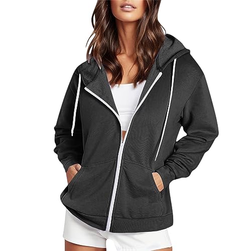 Hoodie Damen, Sweatjacke Damen 2024 Oversize Sweatshirt Jacke Mit Kapuze Baumwoll Zipper Hoodie Kapuzenjacke Langarm Sweatshirt Sport Style Casual Kapuzenpullover Mit Reißverschluss von Generic