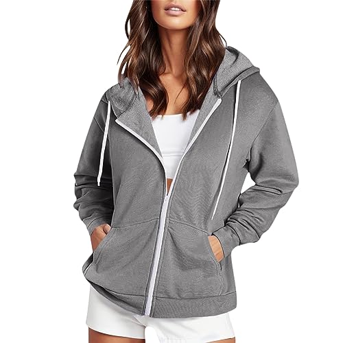 Hoodie Damen, Sweatjacke Damen 2024 Oversize Sweatshirt Jacke Mit Kapuze Baumwoll Zipper Hoodie Kapuzenjacke Langarm Sweatshirt Sport Style Casual Kapuzenpullover Mit Reißverschluss von Generic
