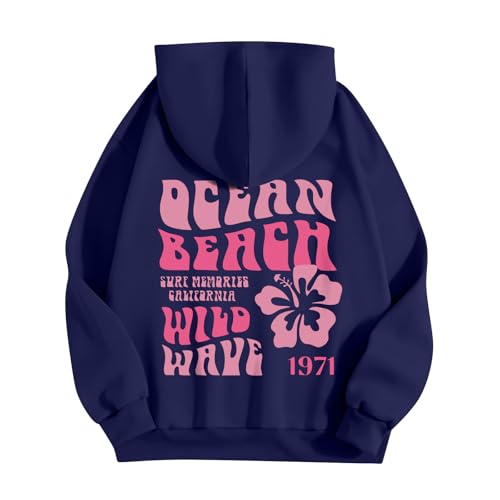 Hoodie Damen Alphabet-Muster Kapuzenpullover Teenager Mädchen Sweatshirt mit Kapuze Vintage Oberteil Locker Retro Baumwolle Pullover,Blau,S von Generic
