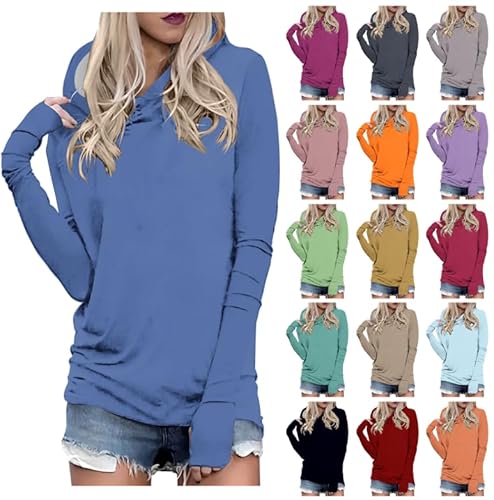 Hoodie Damen Einfarbig Kapuzenpulli Kapuzenpullover mit Daumenloch Teenager Mädchen Basic Bluse Langarm Slim Passform Blusetop Pullover Trendy Autumn Winter Oberteile Sportshirt Streetwear von Generic