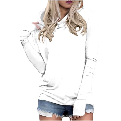 Hoodie Damen Einfarbig Kapuzenpulli Kapuzenpullover mit Daumenloch Teenager Mädchen Basic Bluse Langarm Slim Passform Blusetop Pullover Trendy Autumn Winter Oberteile Sportshirt Streetwear von Generic