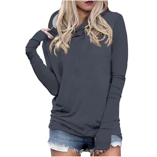 Hoodie Damen Einfarbig Kapuzenpullover Langarm Kapuzenpulli mit Daumenloch Slim Passform Blusetop Lässige Teenager Mädchen Oberteile Autumn Winter Basic Bluse Wanderbluse Sportshirt von Generic