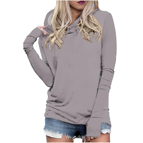 Hoodie Damen Einfarbig Kapuzenpullover Langarm Kapuzenpulli mit Daumenloch Slim Passform Blusetop Lässige Teenager Mädchen Oberteile Autumn Winter Basic Bluse Wanderbluse Sportshirt von Generic