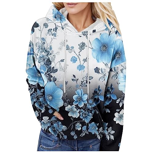 Hoodie Damen Gradient Kapuzenpullover Blumen Bedrucken 2023 Trendy Lose Hooded Pullover Sweatshirt Kapuze Langarm Pull-Over Pulli Kapuze Kapuzenpulli Casual Sport Herbst Kleidung (01-Black, S) von Generic