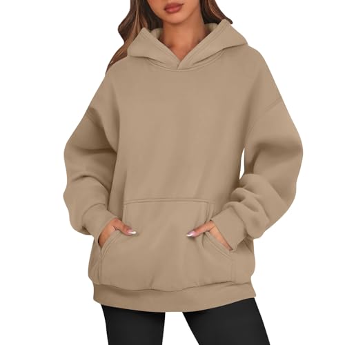Hoodie Damen Kapuzenpullover Oversize Casual Pullover Sweatshirt Langarm Baumwolle Pulli Herbst Winter Basic Hoody mit Tasche,Gelb,3XL von Generic
