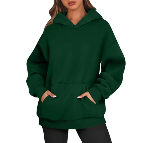 Hoodie Damen Kapuzenpullover Oversize Casual Pullover Sweatshirt Langarm Baumwolle Pulli Herbst Winter Basic Hoody mit Tasche,Grün,L von Generic