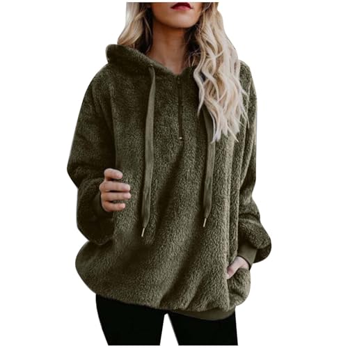 Hoodie Damen Kapuzenpullover Teddy-Fleece Pullover Herbst Winter Warm Oberteil Langarm Einfarbig Casual Sweatshirt von Generic