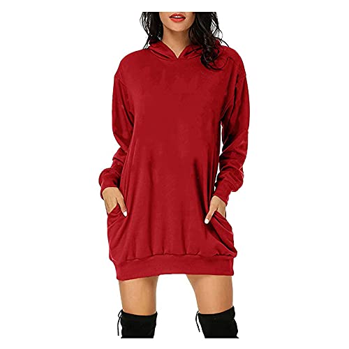 Hoodie Damen Lang Casual Langarm Pullover Sweatshirt mit Kapuze Taschen Lose Kapuzenpullover Mini Kleid Elegante Herbst Winter Baumwolle Oversized Pulloverkleider Hoodie Kleid von Generic