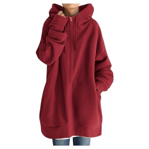 Hoodie Damen Lang Sweatjacke - Zipper Hoody Loser Kapuzenjacke, Oversize Sweatjacke Mit Kapuze LoseWinter Winddicht Warm Mantel Mit Reißverschluss Outdoor Fleecejacke Mit Taschen Windjacke Hoodie Damen Lang Sweatjacke - Zipper Hoody Loser Kapuzenjacke, Oversize Sweatjacke Mit Kapuze LoseWinter Winddicht Warm Mantel Mit Reißverschluss Outdoor Fleecejacke Mit Taschen Windjacke von Generic