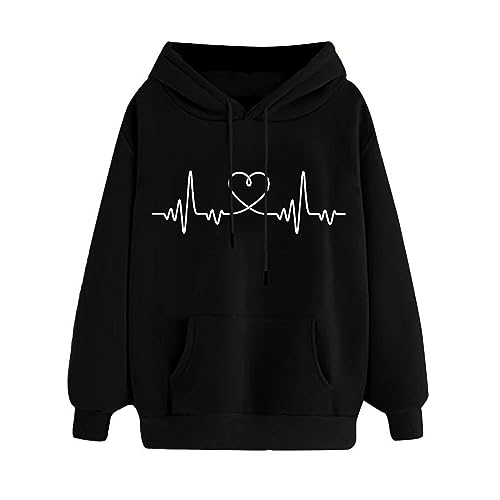 Hoodie Damen Langarm Sweatshirt mit Kapuze Herbst Winter Kapuzenpullover Herzdruck Kapuzenpulli Langarmshirt Freizeit Sport Pullover Oberteile Klassisch Mode Oberbekleidung für Teenager Mädchen von Generic