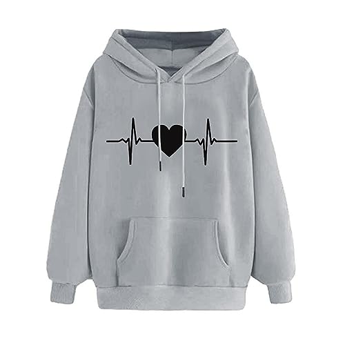 Hoodie Damen Langarm Sweatshirt mit Kapuze Herbst Winter Kapuzenpullover Herzdruck Kapuzenpulli Langarmshirt Freizeit Sport Pullover Oberteile Klassisch Mode Oberbekleidung für Teenager Mädchen von Generic