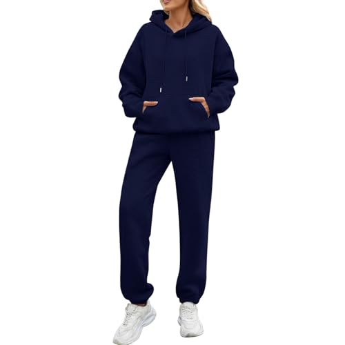 Hoodie Damen Oversize,Damen Jogginganzug,Damen Tracksuit Set Langarm Hoodie Jogger Rundhalsausschnitt Zweiteiliges Outfit Trainingsanzug Weich Baumwolle Hausanzug,Blau,L von Generic