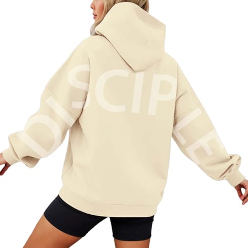 Hoodie Damen Oversize Backprint Kapuzenpullover Große Größen Locker Disciple Kapuzenpulli Bequeme Baumwolle Winterpullover Y2K Mode Casual Pullover mit Kapuzen Langarm Hoody für Frauen von Generic