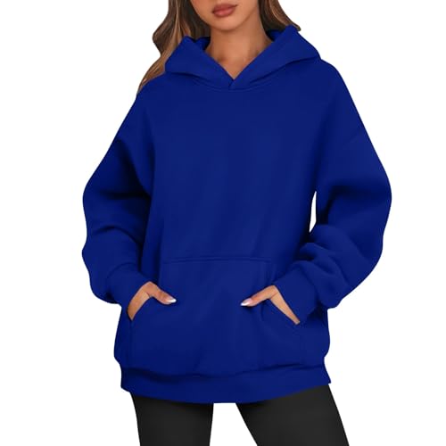 Hoodie Damen – Oversize Kapuzenpullover Frauen Pullover Sweatshirt mit Kapuze Herbst Casual Sweatshirts Loose Fit Freizeit Sport Langarm Hoodies,Blau,M von Generic