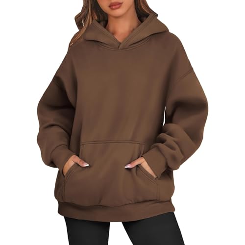 Hoodie Damen – Oversize Kapuzenpullover Frauen Pullover Sweatshirt mit Kapuze Herbst Casual Sweatshirts Loose Fit Freizeit Sport Langarm Hoodies,Braun,XXL von Generic