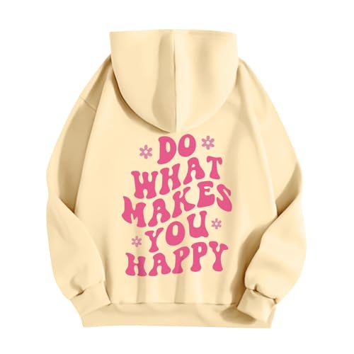 Hoodie Damen – Oversize Kapuzenpullover Frauen Y2K Pullover Sweatshirt mit Kapuze Herbst Casual Sweatshirts Loose Fit Freizeit Sport Langarm Hoodies,Beige,XL von Generic