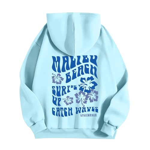 Hoodie Damen – Oversize Kapuzenpullover Frauen Y2K Pullover Sweatshirt mit Kapuze Herbst Casual Sweatshirts Loose Fit Freizeit Sport Langarm Hoodies,Blau,M von Generic