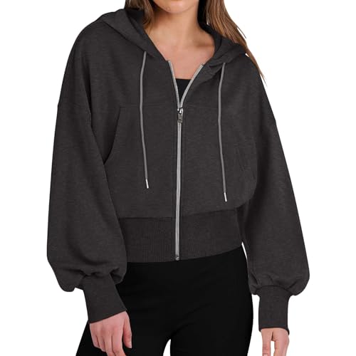 Hoodie Damen Oversize Mit Reißverschluss, Fleece Übergangsjacke Damen Kurz Sweatjacke Langarm Kapuzenjacke Hooded Pullover Warm Sportjacke Teenager-Mädchen Collegejacke Mit Tasche von Generic