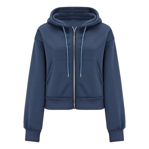 Hoodie Damen Oversize Mit Reißverschluss, Fleece Übergangsjacke Damen Kurz Sweatjacke Langarm Kapuzenjacke Hooded Pullover Warm Sportjacke Teenager-Mädchen Collegejacke Mit Tasche von Generic