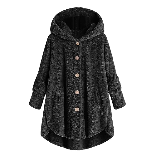 Hoodie Damen Oversize PlüSchjacke Warm GefüTterte Fleecemantel LäSsige Teddyjacke Flauschig Wintermantel Farbblock Lange Cardigan Kuschelig Kawaii Kapuzenjacke mit Taschen Mantel von Generic