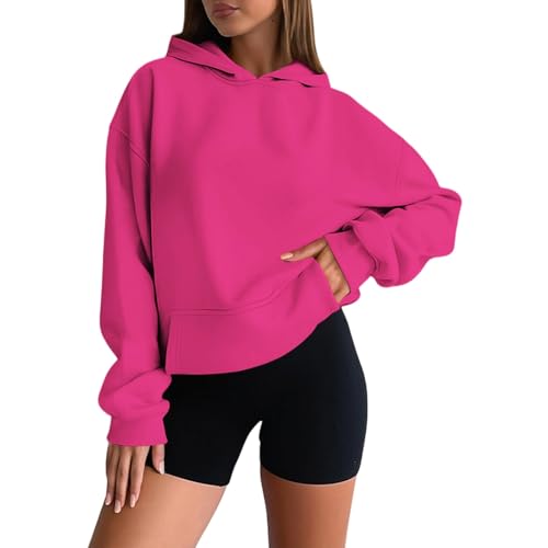 Hoodie Damen Oversize Pullover Sport Langarm Fleece Gefütterte Sweatshirt mit Kapuze Einfarbig Basic Kapuzenpullover Sweatjacke Hoodies für Dame Casual Oberteile Tops 2025 von Generic