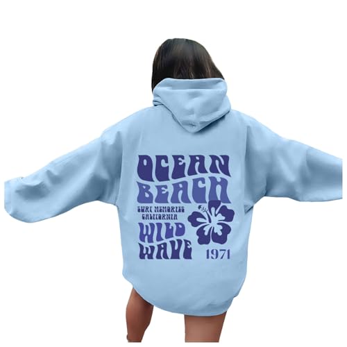 Hoodie Damen Pullover mit Kapuze Backprint Kapuzenpullover Casual Sweatshirt mit Taschen Kapuzenpulli Übergangs Hoody Oberteile Briefe Drucken Langarm Y2K Harajuku Stil Streetwear Hoodie Lässige von Generic