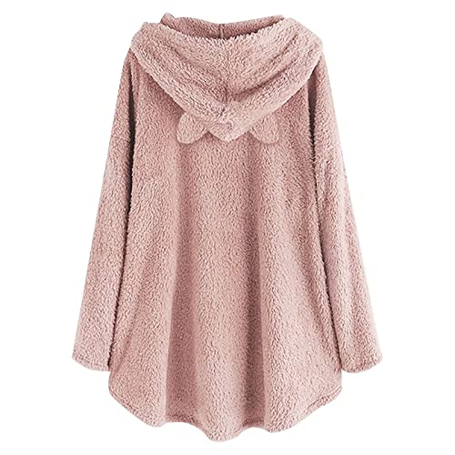 Hoodie Damen Sweatshirts Winter Kapuzenpullover Oberteile Warme Tops Kawaii Katzen Ohr Pullover Fleece Pullis Dicker Longpullover Freizeit Unregelmäßigem Sweatjacke Knopfverschluss Kapuzenpullis von Generic