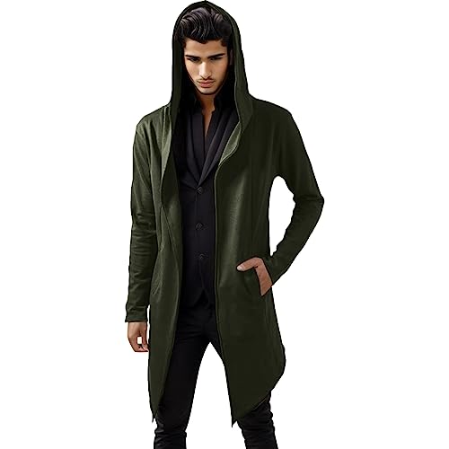 Hoodie Herren, Strickjacke Herren mit Kapuze Lang Sweatjacke Slim Fit Irregulär Einfarbig Baumwolle Hoodie Cardigan Langarm Männer Schwarze Freizeit Kapuzen Jacke von Generic