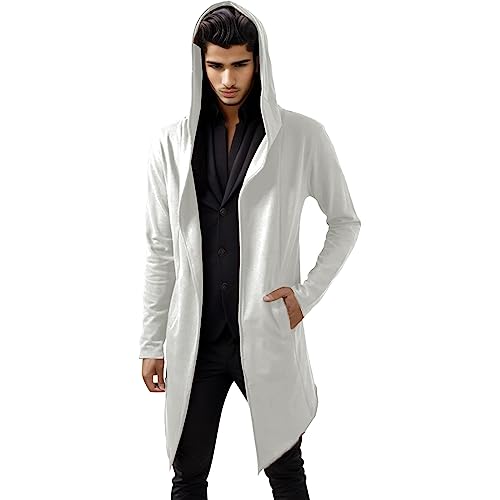 Hoodie Herren, Strickjacke Herren mit Kapuze Lang Sweatjacke Slim Fit Irregulär Einfarbig Baumwolle Hoodie Cardigan Langarm Männer Schwarze Freizeit Kapuzen Jacke von Generic