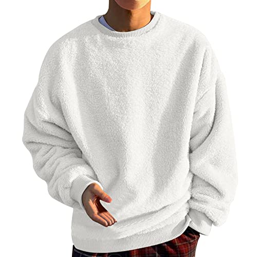 Hoodie Herren,Hoodie Herren Oversize Sweatshirt Teddy Fleece Pullover Rundhals Langarm Einfarbig Sweatjacke Harajuku Collegejacke Sweatshirts Herbst Winter Fleecejacke Warm Winterjacke von Generic