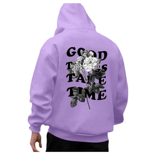 Hoodie Herren,Pullover Herren Kapuzenpullover Hoodie Good Things TAKE TIME Männer mit Backprint Sweatshirt Streetwear Sweatjacke Langarm Oversize Schwarzer Coole Streetwear Kapuzenpulli von Generic