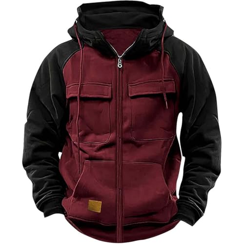 Hoodie Herren 1/4 Zip Pullover Cargo Kapuzenpullover mit Multi-Taschen Arbeitspullover Vintage Retro Winterpullover Langarm Sweatshirt mit Fleece Übergangsjacke Strickjacke Taktischer Herren Pulli von Generic