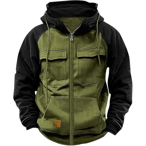 Hoodie Herren 1/4 Zip Pullover Cargo Kapuzenpullover mit Multi-Taschen Arbeitspullover Vintage Retro Winterpullover Langarm Sweatshirt mit Fleece Übergangsjacke Strickjacke Taktischer Herren Pulli von Generic
