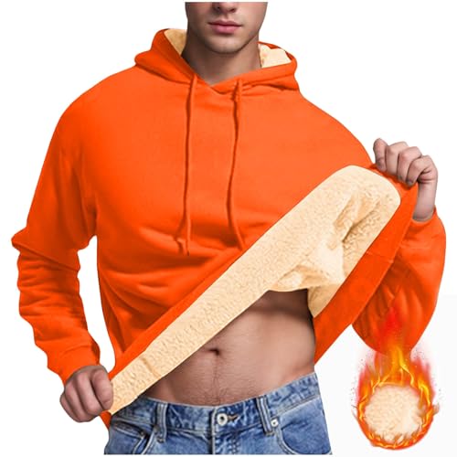 Hoodie Herren Gefütterte Kapuzenpullover Fleece Pullover mit Kapuze Dicke Kapuzenpulli Winter Hoody Sweatshirt Gefüttert Bequeme Fleecepullover Warm Kapuzenjacke Meine Bestellungen Orange XL von Generic