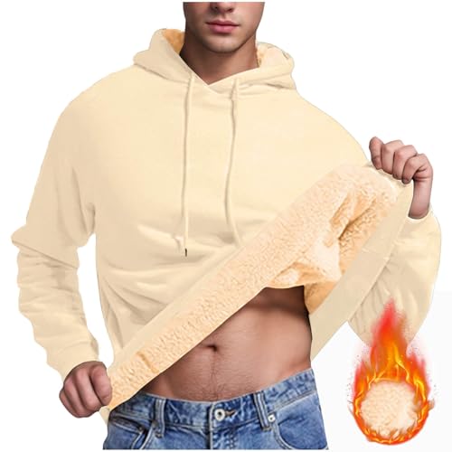 Hoodie Herren Gefütterte Kapuzenpullover Fleece Pullover mit Kapuze Fashion Kapuzenpulli Lässig Sweatshirt Dicke Fleecepullover Große Größen Langarmshirt Angebote des Tages Heute Beige 3XL von Generic