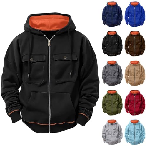 Hoodie Herren Hoody mit Tasche Tunnelzug Sweatjacke mit Kapuze Langarm Kapuzenjacke mit Reißverschluss Kapuzenpulli Winter Thermo Kaputzensweatjacke Streetwear Sweatshirt 01 Schwarz XL von Generic