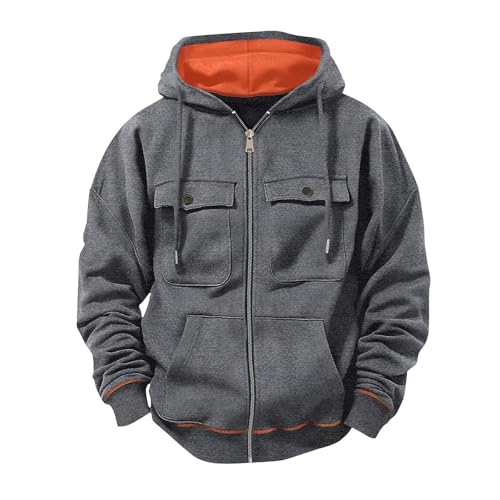 Hoodie Herren Hoody mit Tasche Tunnelzug Sweatjacke mit Kapuze Langarm Kapuzenjacke mit Reißverschluss Kapuzenpulli Winter Thermo Kaputzensweatjacke Streetwear Sweatshirt Dunkelgrau XL von Generic