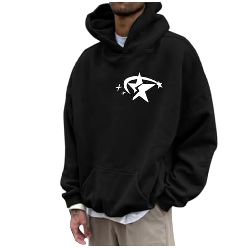 Hoodie Herren Oversize Mit Backprint Y2K Hoody Mit Kapuze Basic Pullover Vintage Print Hoodies Für Männer Anime Kapuzenpullover Schwarzer Coole Streetwear Drip Klamotten Oversize Hip Hop Fleece Pulli von Generic