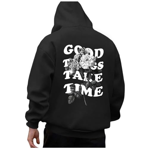 Hoodie Herren Oversize Pullover Y2K Hoody Männer mit Backprint Sweatshirt Streetwear Sweatjacke Langarm Kapuzenpulli Frühling Winter Kapuzenpullover Schwarzer Coole Streetwear Oversized Pulli von Generic