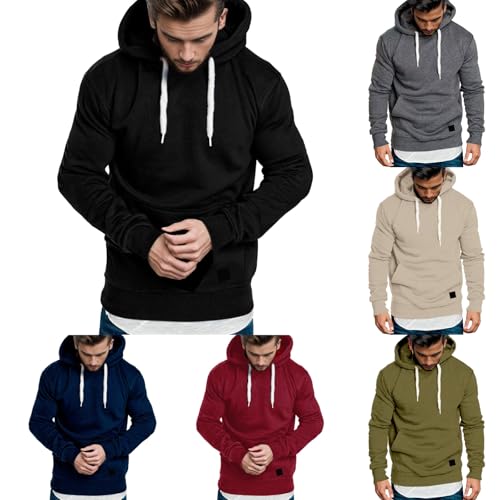 Hoodie Herren Oversize Sweatshirt Casual Pullover Hoody mit Kapuze Männer Einfarbig Kapuzenpullover Frühling und Herbst Oberteil Longsleeve Regular Fit Hooded Y2k Pulli von Generic