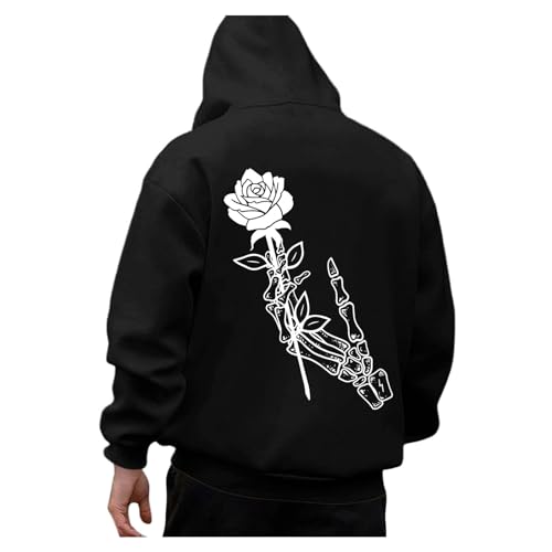 Hoodie Herren Oversize mit Backprint Y2k Hoody mit Kapuze Basic Pullover Vintage Print Hoodies für Männer Anime Kapuzenpullover Schwarzer Coole Streetwear Drip Klamotten Oversized Pullover Herren von Generic
