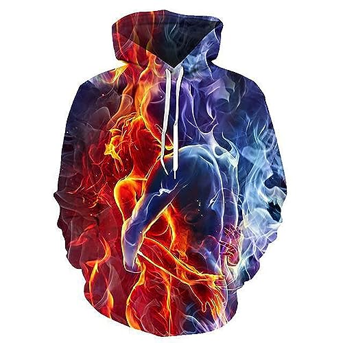 Hoodie Herren Oversized 3D Druck Kordelzug Kapuzenpullover mit Taschen Loose Fit Kuschel Hoodie Baggy Sweatshirt mit Kapuze Streetwear Hoodie Freizeit Hoodie Hooded Pullover von Generic