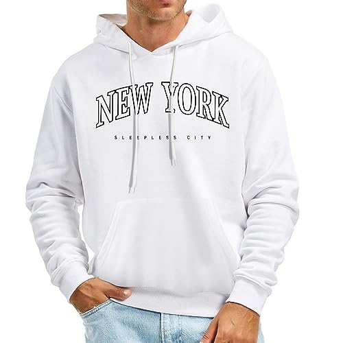 Hoodie Herren Oversized Sweatshirt New York Letter Muster Kapuzenpullover Langarm Kapuzenpulli Sport Pullover mit Kapuze Winter Casual Hoody Hooded Shirt Tasche Kordelzug Pulli von Generic
