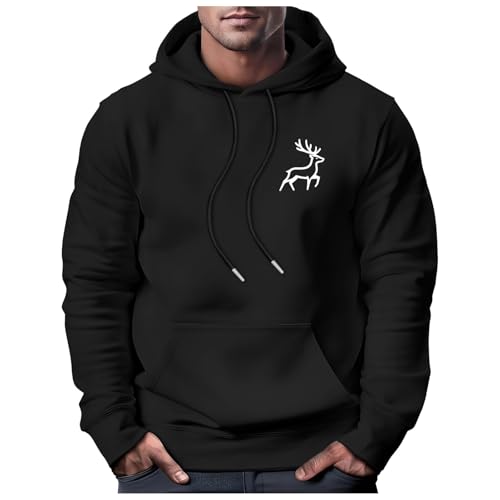 Hoodie Herren Print Aufdruck Hirsch Wald-Tiere Kapuzenpullover Männer Outdoor Fashion Streetstyle mit Tasche Kordelzug Kapuzenpullover Casual Langarm Warm Frühling Winter Sweatshirt von Generic