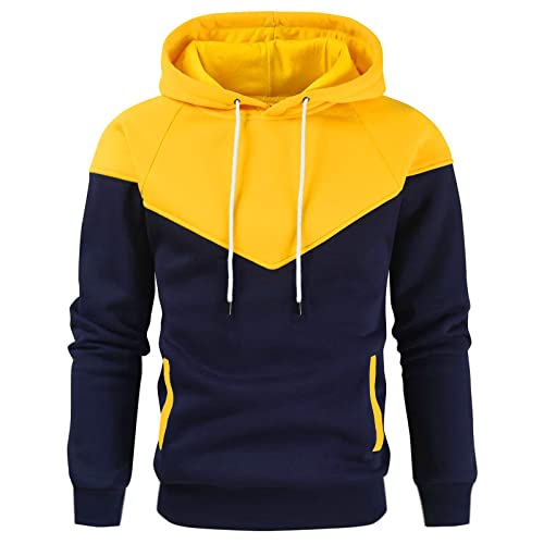 Hoodie Herren Pullover Langarm Sweatjacke Kapuzenpullover Farbblock Sweatshirt (Gelb, M) von Generic